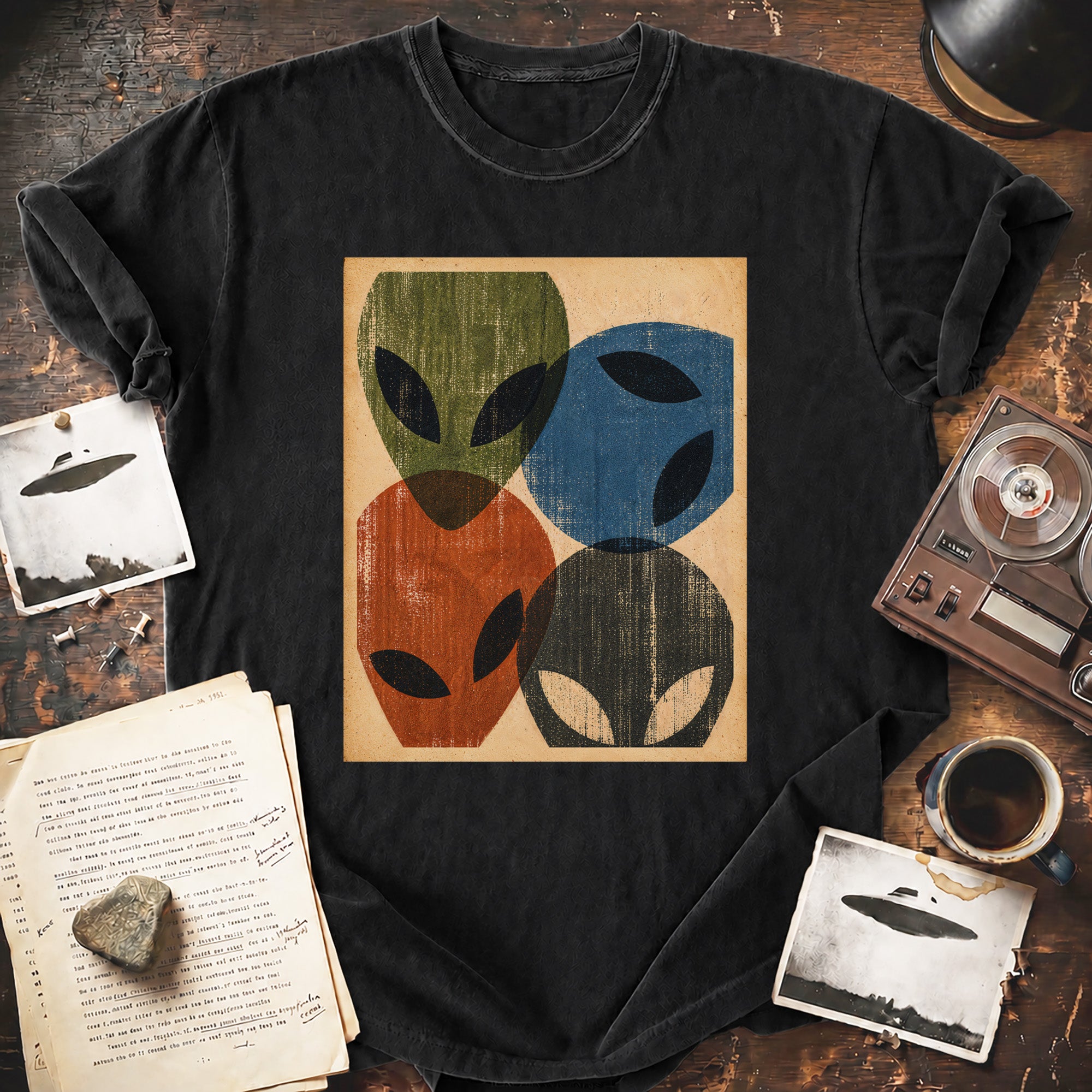 Alien Heads Wood Block Print T-shirt