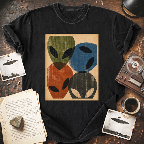 Alien Heads Wood Block Print T-shirt