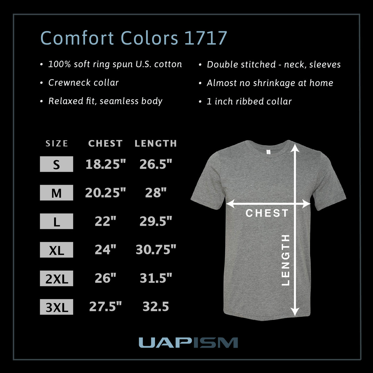Size chart for Alien Dandelion T-shirt