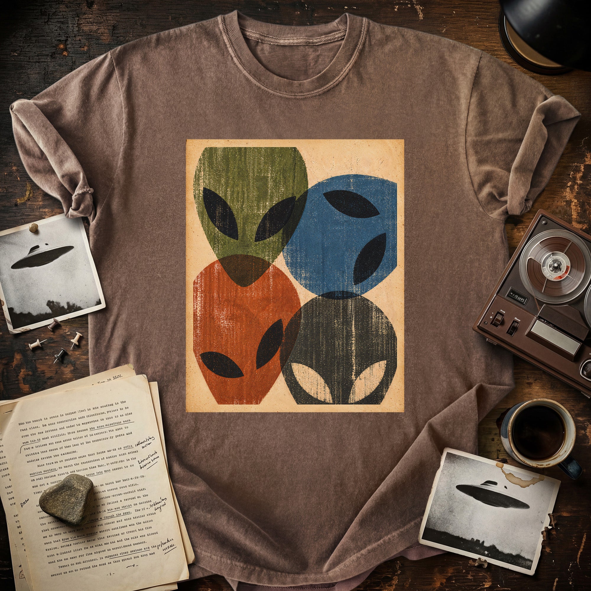 Alien Heads Wood Block Print T-shirt
