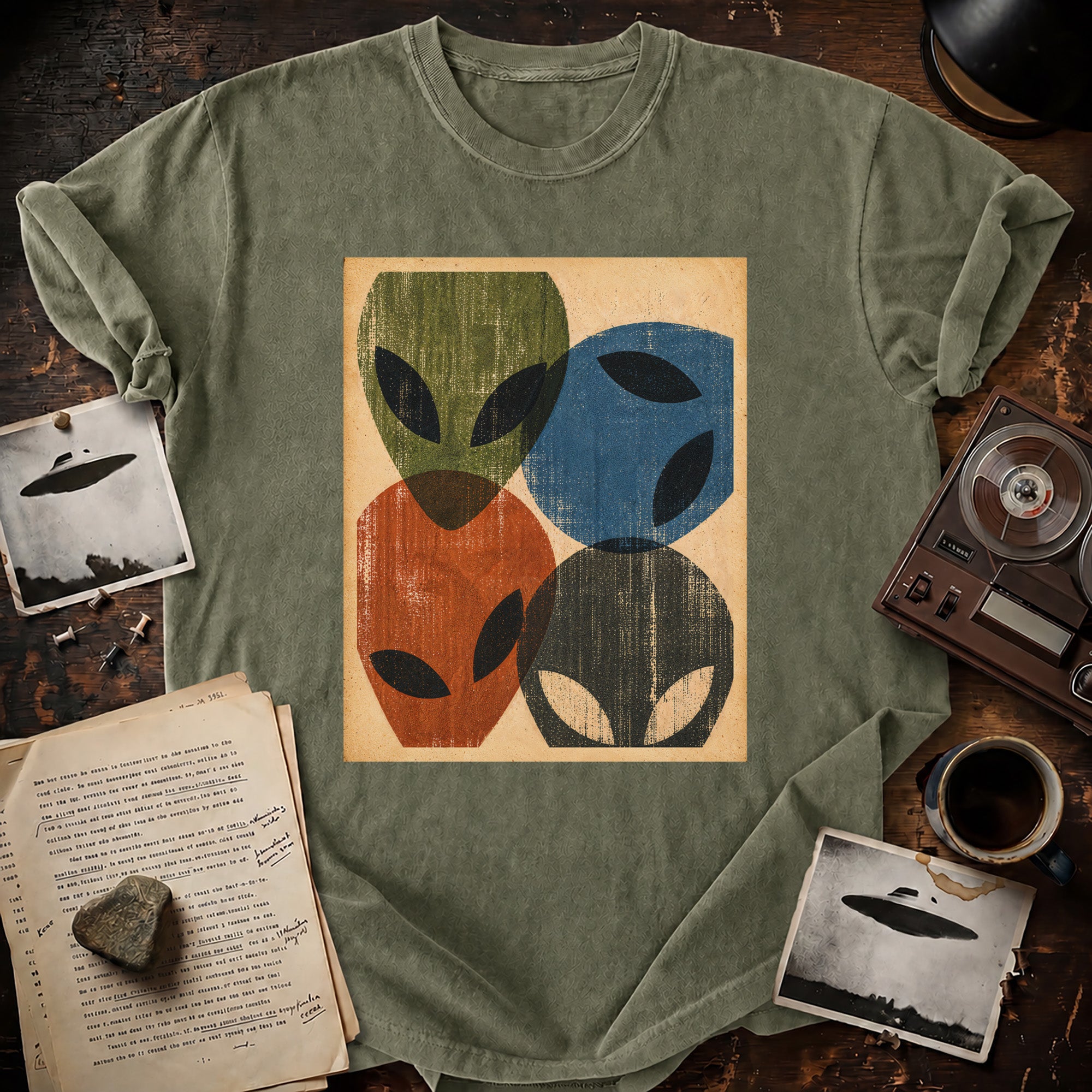 Alien Heads Wood Block Print T-shirt