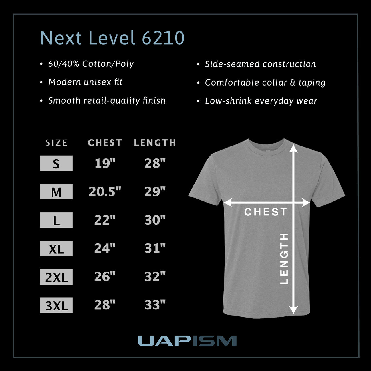 Size chart for Lockedin Money T-Shirt