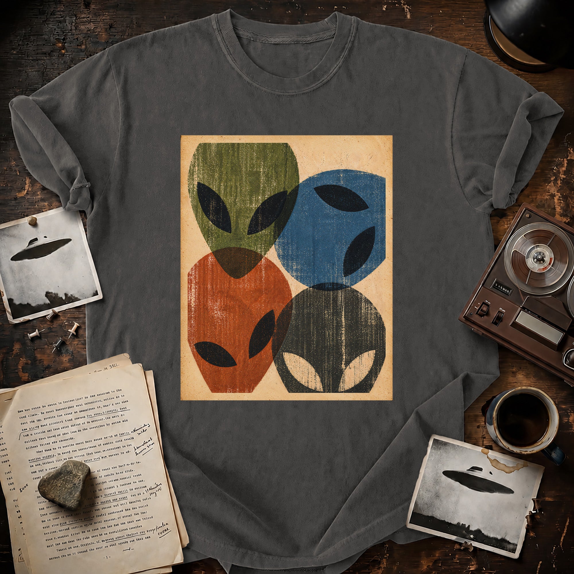 Alien Heads Wood Block Print T-shirt